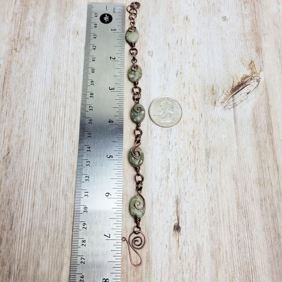 Oval Jasper Stone Wire Wrapped Coil Bracelet | Handmade Jewelry - Picture 4 of 7